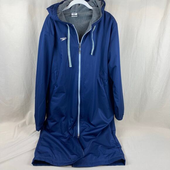 SPEEDO Navy Parka Fleece Lined Hooded Knee Length Unisex M Swimming Jacket - Picture 1 of 9